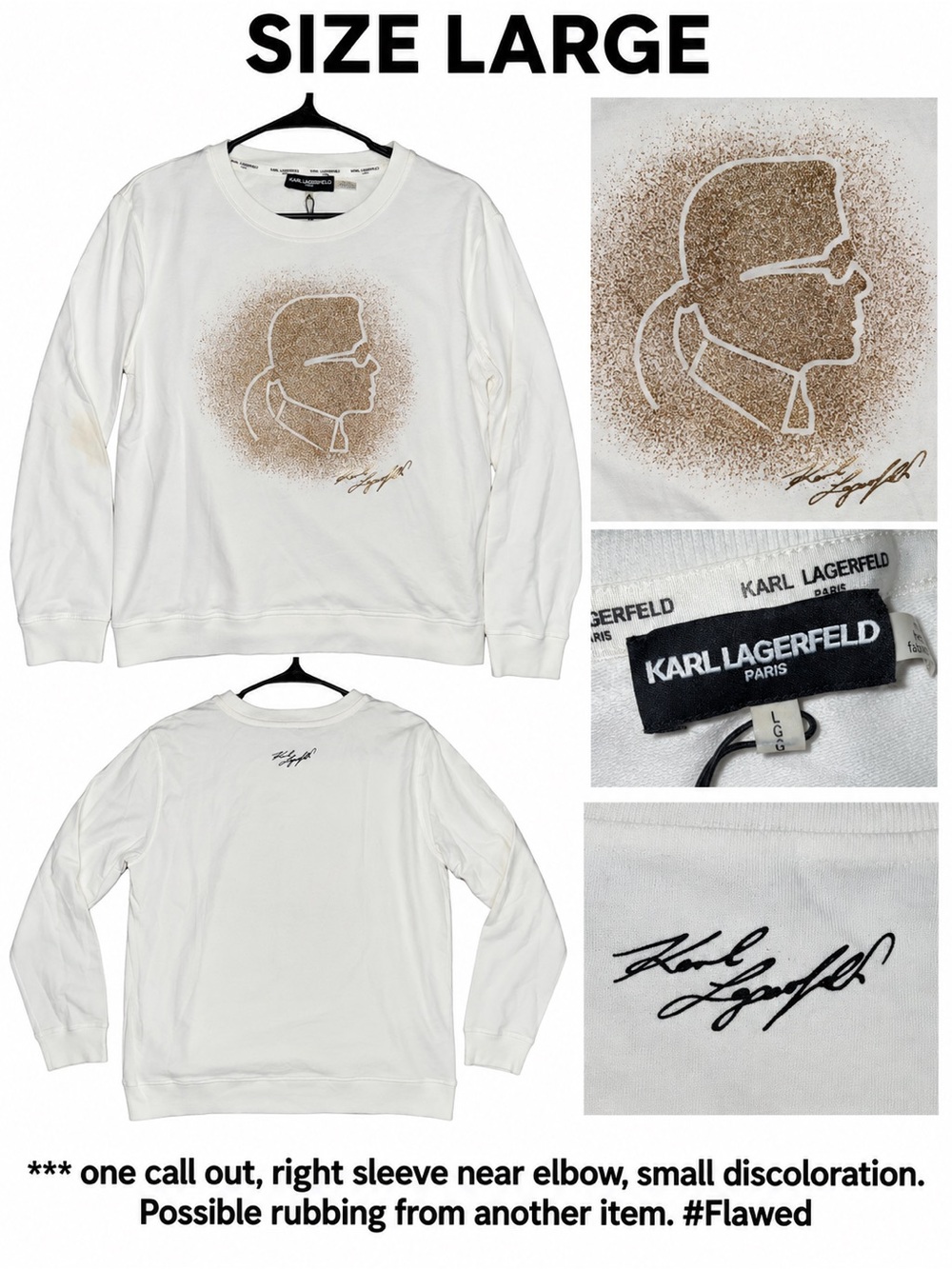 Karl Lagerfeld White Crewneck Sweatshirt with Tan Graphic